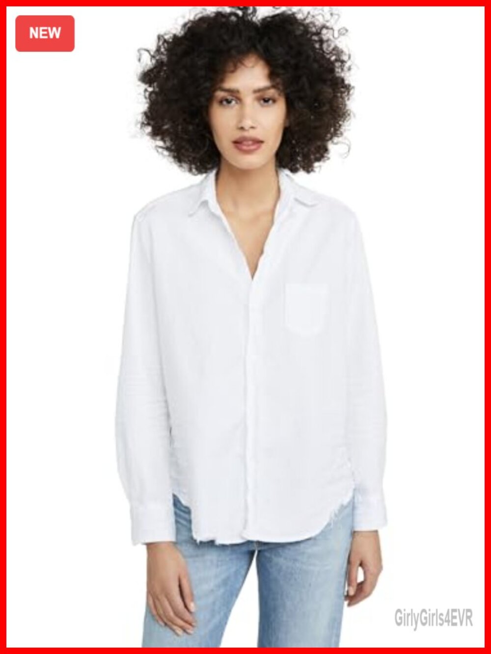 Lightweight Denim Button Down Shirt Distressed Hem Collared Casual